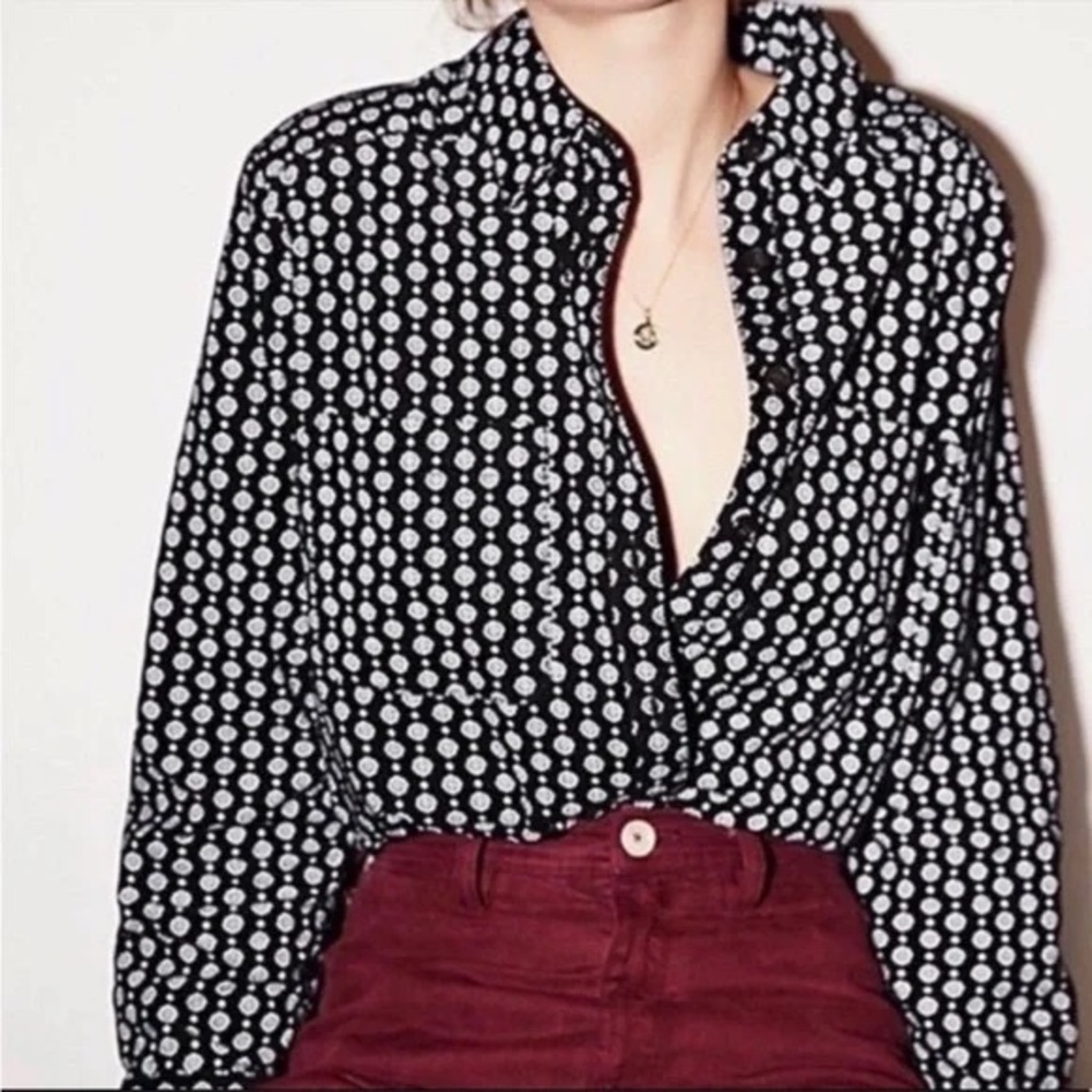 Free People Cut to the Chase Oversized Corduroy Button Up in Black White, Small
